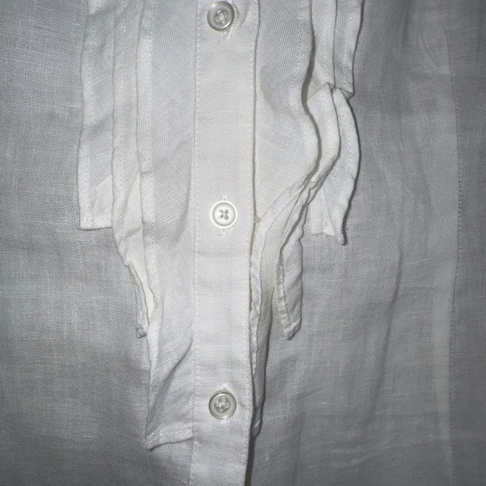 Boden White 100% Linen Ruffle Front Roll Tab Sleeve Blouse Womens US 6 UK 10 - Picture 3 of 14